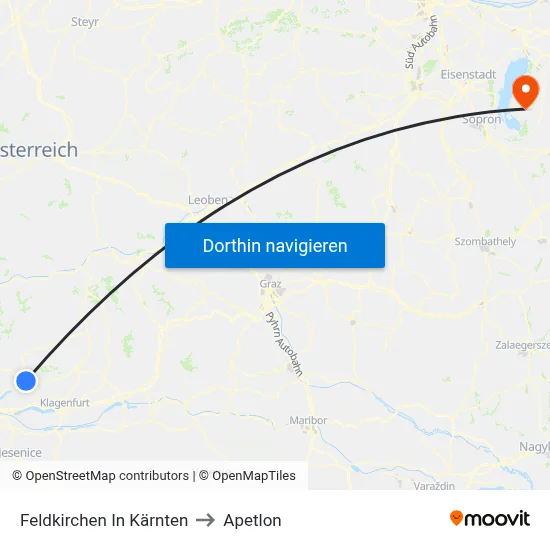 Feldkirchen In Kärnten to Apetlon map