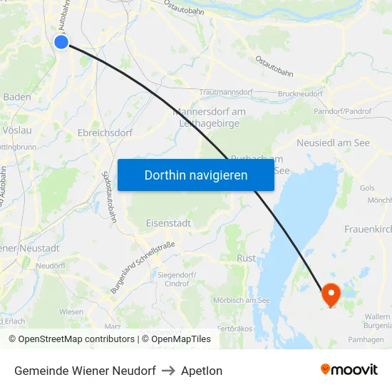 Gemeinde Wiener Neudorf to Apetlon map