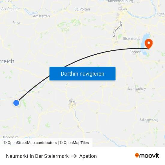 Neumarkt In Der Steiermark to Apetlon map