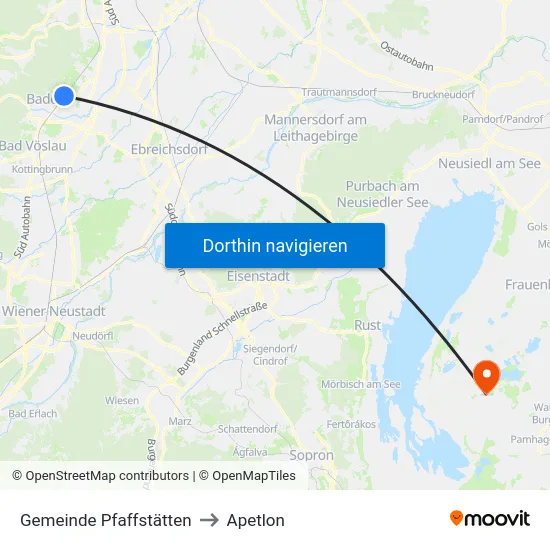 Gemeinde Pfaffstätten to Apetlon map