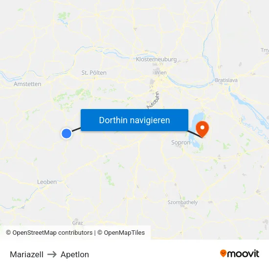 Mariazell to Apetlon map