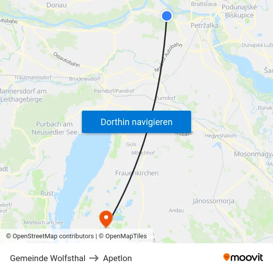 Gemeinde Wolfsthal to Apetlon map