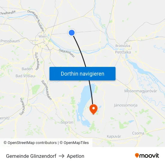 Gemeinde Glinzendorf to Apetlon map
