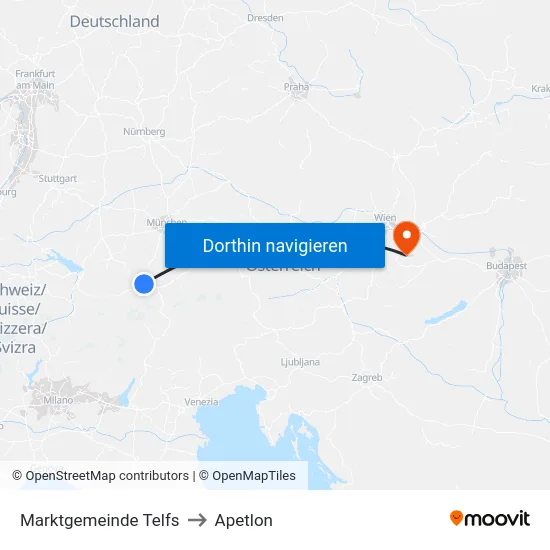 Marktgemeinde Telfs to Apetlon map