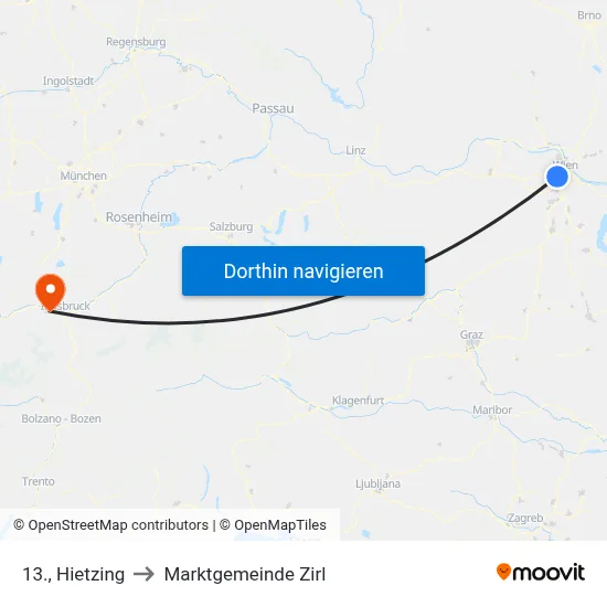 13., Hietzing to Marktgemeinde Zirl map