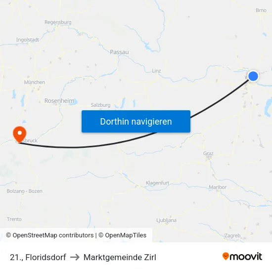 21., Floridsdorf to Marktgemeinde Zirl map
