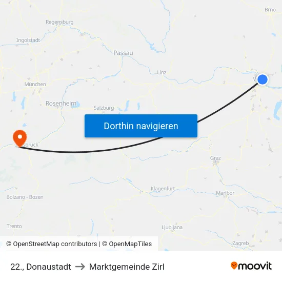 22., Donaustadt to Marktgemeinde Zirl map