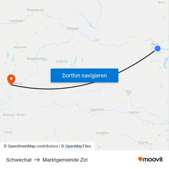 Schwechat to Marktgemeinde Zirl map