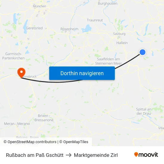 Rußbach am Paß Gschütt to Marktgemeinde Zirl map