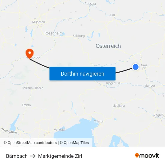 Bärnbach to Marktgemeinde Zirl map