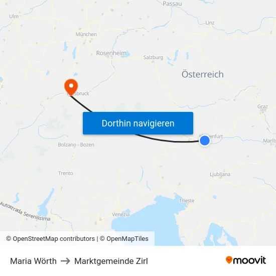 Maria Wörth to Marktgemeinde Zirl map