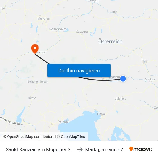 Sankt Kanzian am Klopeiner See to Marktgemeinde Zirl map