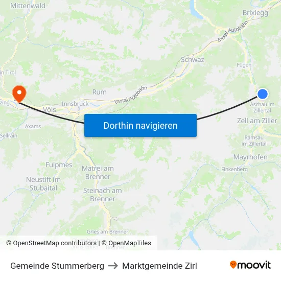 Gemeinde Stummerberg to Marktgemeinde Zirl map