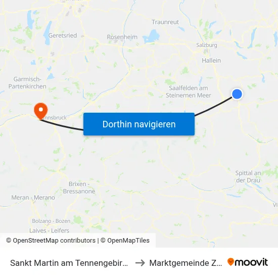 Sankt Martin am Tennengebirge to Marktgemeinde Zirl map