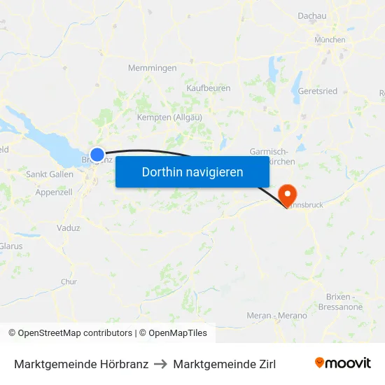 Marktgemeinde Hörbranz to Marktgemeinde Zirl map