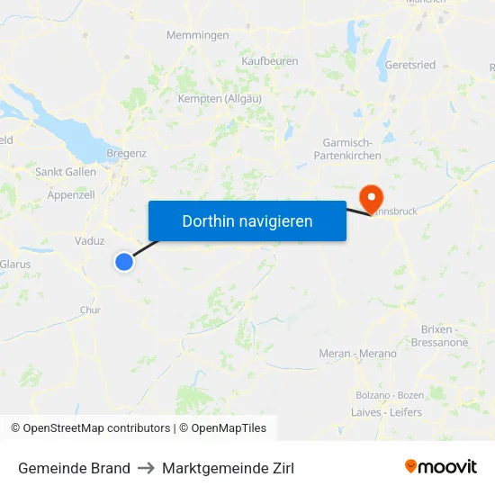 Gemeinde Brand to Marktgemeinde Zirl map