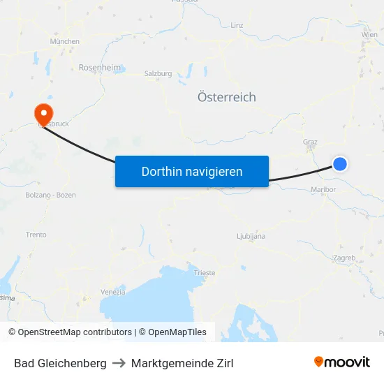 Bad Gleichenberg to Marktgemeinde Zirl map