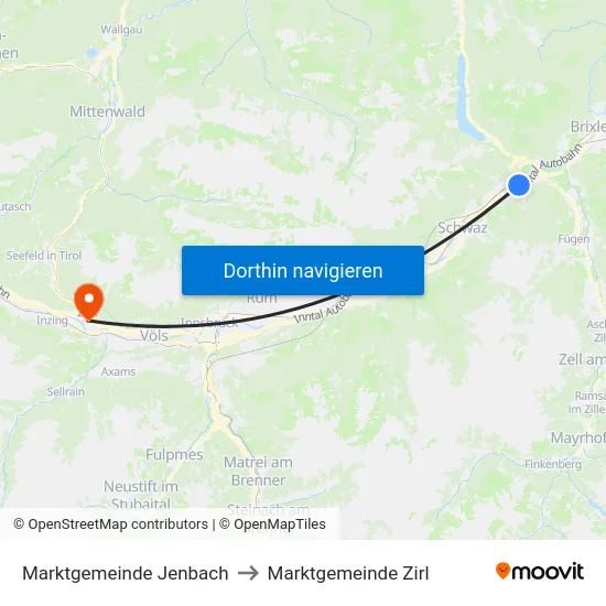 Marktgemeinde Jenbach to Marktgemeinde Zirl map