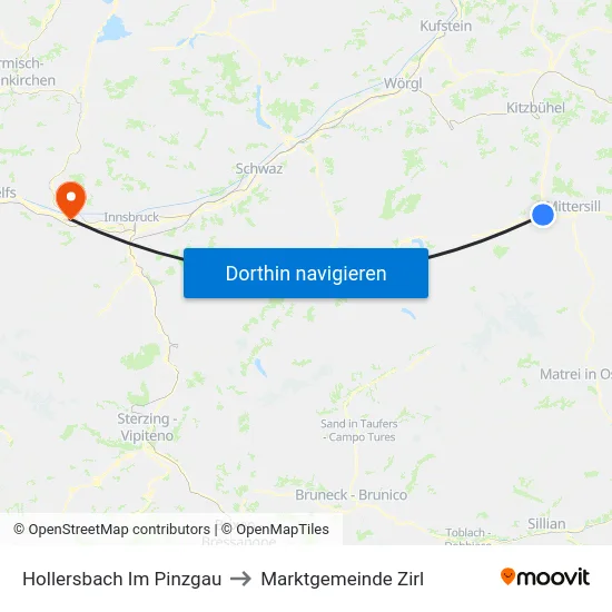 Hollersbach Im Pinzgau to Marktgemeinde Zirl map