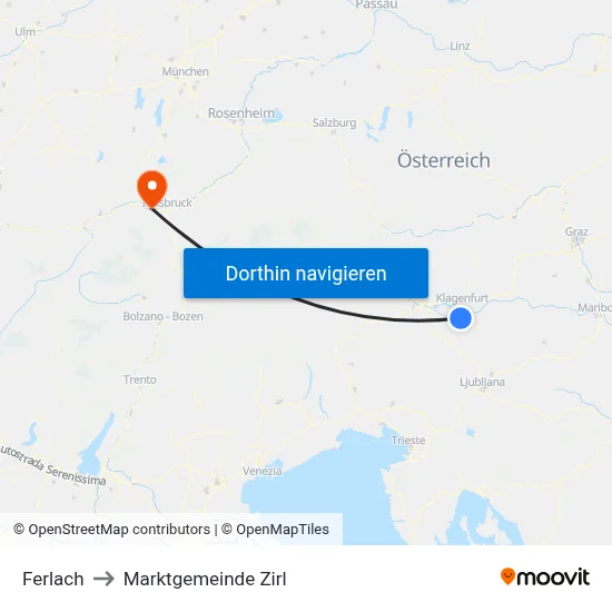 Ferlach to Marktgemeinde Zirl map