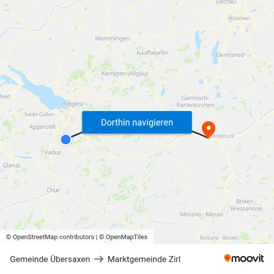 Gemeinde Übersaxen to Marktgemeinde Zirl map