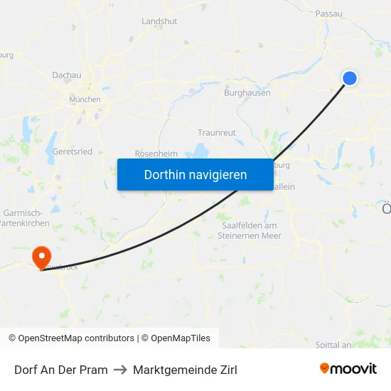 Dorf An Der Pram to Marktgemeinde Zirl map