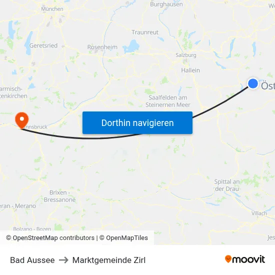 Bad Aussee to Marktgemeinde Zirl map