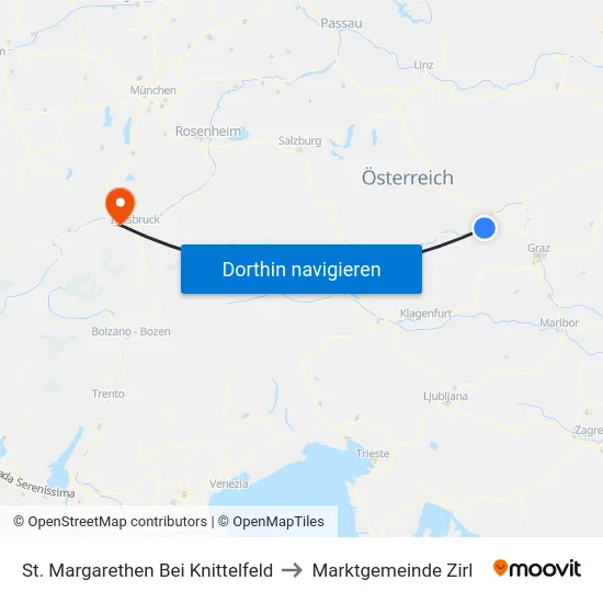 St. Margarethen Bei Knittelfeld to Marktgemeinde Zirl map