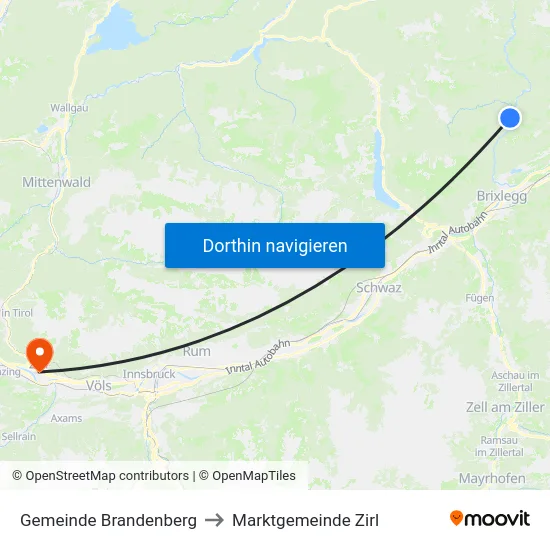 Gemeinde Brandenberg to Marktgemeinde Zirl map