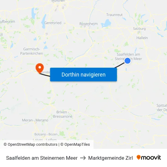 Saalfelden am Steinernen Meer to Marktgemeinde Zirl map