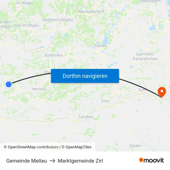 Gemeinde Mellau to Marktgemeinde Zirl map