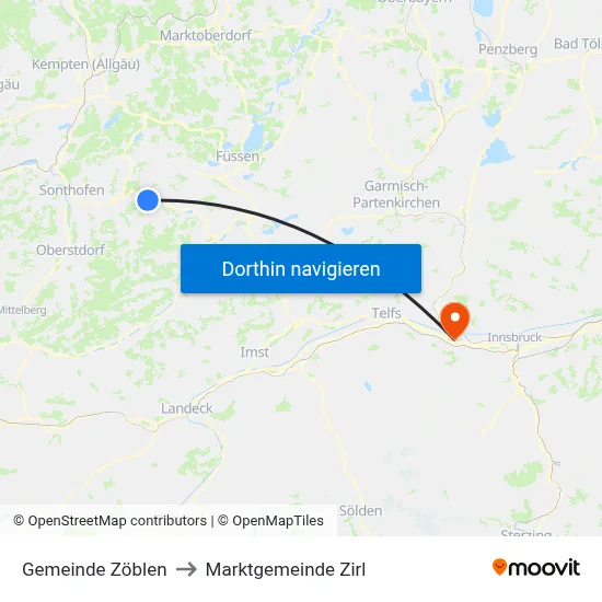 Gemeinde Zöblen to Marktgemeinde Zirl map