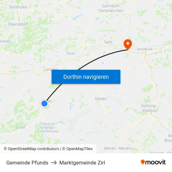 Gemeinde Pfunds to Marktgemeinde Zirl map