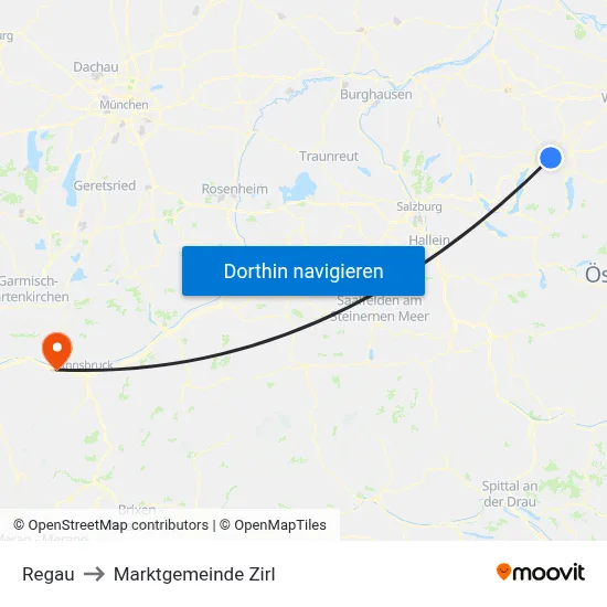 Regau to Marktgemeinde Zirl map