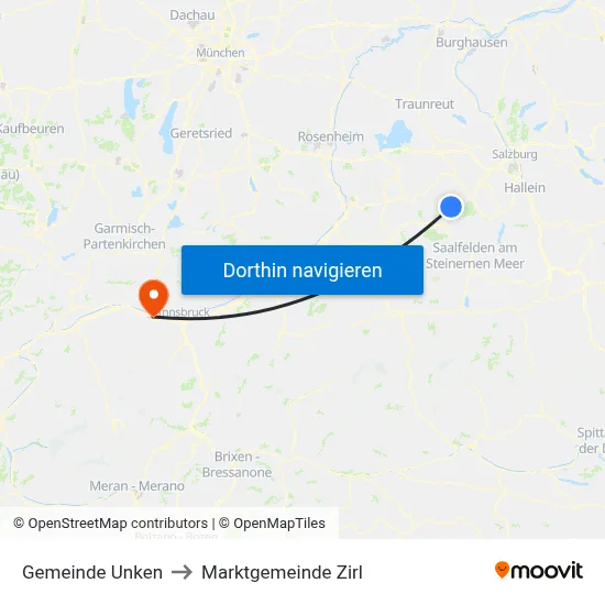 Gemeinde Unken to Marktgemeinde Zirl map