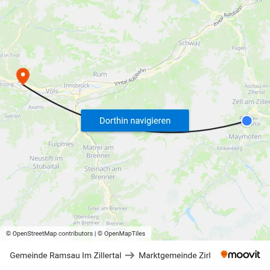 Gemeinde Ramsau Im Zillertal to Marktgemeinde Zirl map