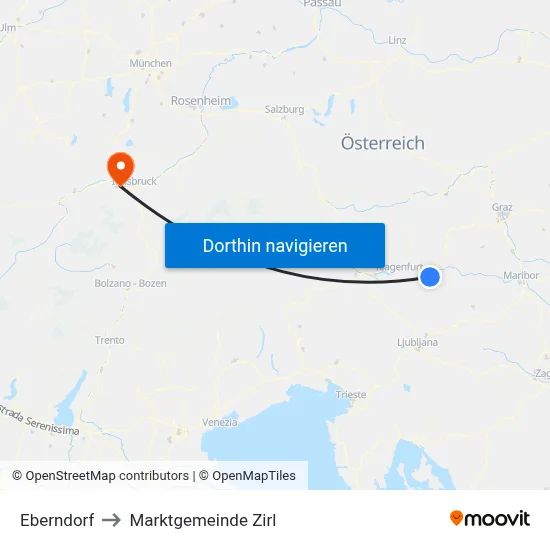 Eberndorf to Marktgemeinde Zirl map