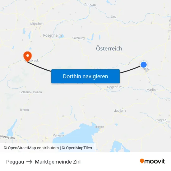 Peggau to Marktgemeinde Zirl map