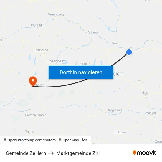 Gemeinde Zeillern to Marktgemeinde Zirl map