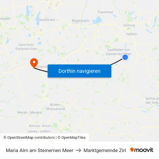 Maria Alm am Steinernen Meer to Marktgemeinde Zirl map