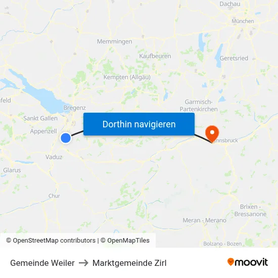 Gemeinde Weiler to Marktgemeinde Zirl map