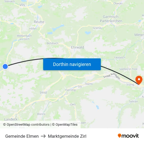 Gemeinde Elmen to Marktgemeinde Zirl map