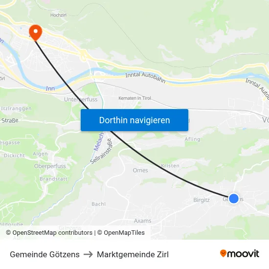 Gemeinde Götzens to Marktgemeinde Zirl map