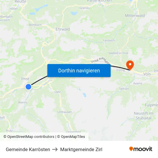 Gemeinde Karrösten to Marktgemeinde Zirl map