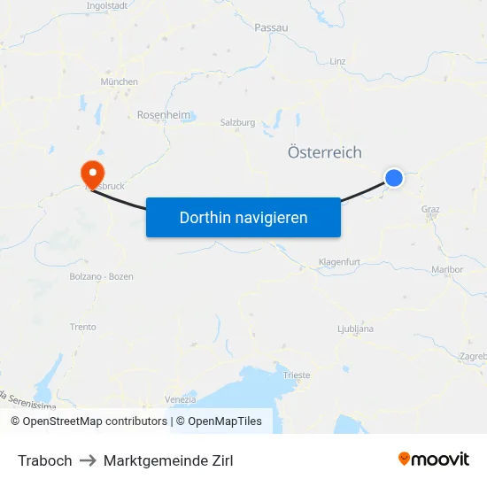 Traboch to Marktgemeinde Zirl map