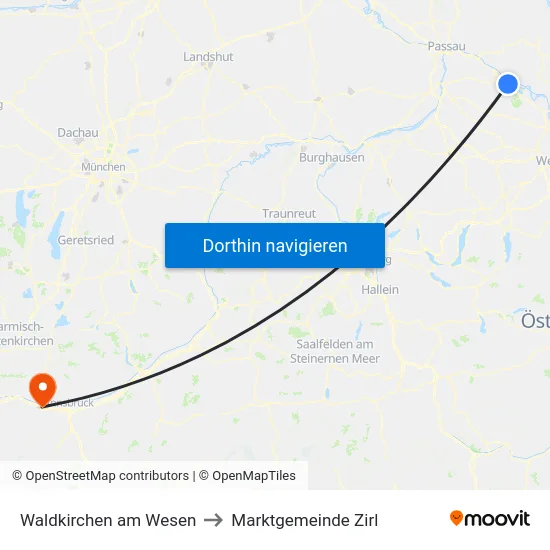 Waldkirchen am Wesen to Marktgemeinde Zirl map