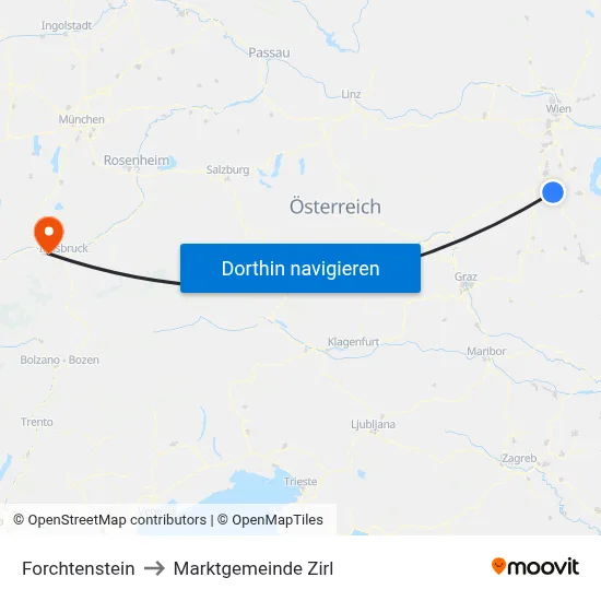Forchtenstein to Marktgemeinde Zirl map