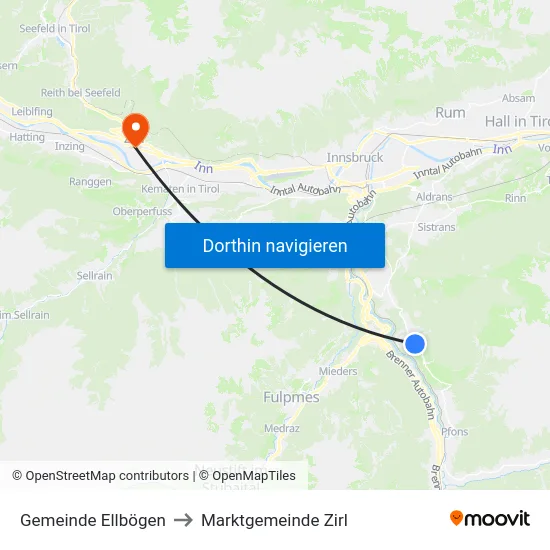 Gemeinde Ellbögen to Marktgemeinde Zirl map