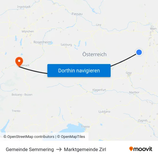 Gemeinde Semmering to Marktgemeinde Zirl map
