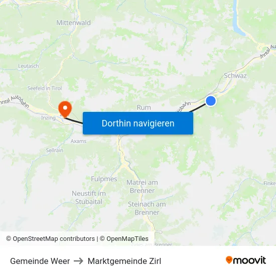 Gemeinde Weer to Marktgemeinde Zirl map